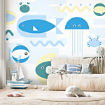 Φωτοταπετσαρια - Animals In The Sea - Geometric Blue Fish In Water For Kids Αδιαβροχη 350x245cm