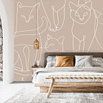 Φωτοταπετσαρια - Cat Lineart - Minimalist Sketches Of White Cats On Beige Background Αδιαβροχη 350x245cm