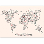 Φωτοταπετσαρια - Map With Icons - Cartoon Representation Of The World In Pastel Colours Αδιαβροχη 350x256cm