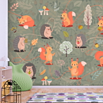 Φωτοταπετσαρια - Friends From The Forest - Colourful Forest With Mushrooms And Animals For Children Αδιαβροχη 300x210cm