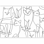Φωτοταπετσαρια - Cat Lineart - Minimalist Sketches Of Black Cats On White Background Αδιαβροχη 100x70cm