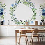 Φωτοταπετσαρια - Romantic Wreath - Plant Motif With Blue Flowers And Leaves Αδιαβροχη 350x245cm