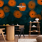 Φωτοταπετσαρια - Watercolour Composition - Orange Patterns On A Delicate Leaf Background Αδιαβροχη 100x70cm