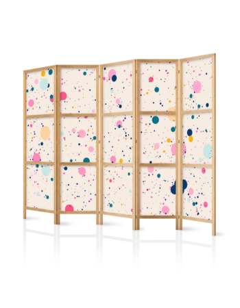 Ιαπωνικο Διαχωριστικο Δωματιου - Dots - Spots And Splashes Multicolored - Cheerful Pattern On A Light Pink Background 225x172cm