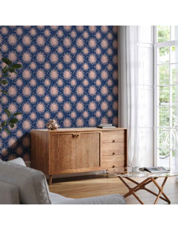 Ταπετσαρια - Sunny Patterns - Repeating Sun Motif On A Navy Background