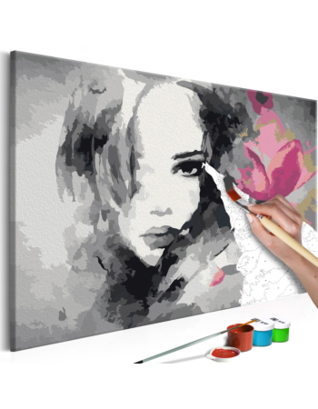 Πινακας Αυτοζωγραφικης - Black & White Portrait With A Pink Flower 60x40cm