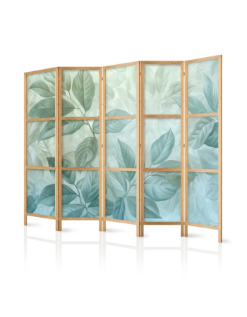 Ιαπωνικο Διαχωριστικο Δωματιου - Large Leaves In Green-mint Shades - Botanical Motif 225x172cm