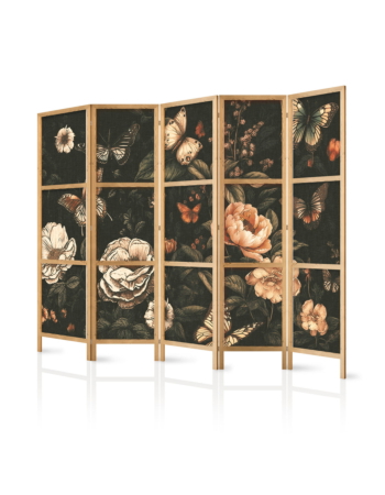 Ιαπωνικο Διαχωριστικο Δωματιου - Mysterious Garden - Butterflies Flying Over Flowers - Rustic Evening 225x172cm