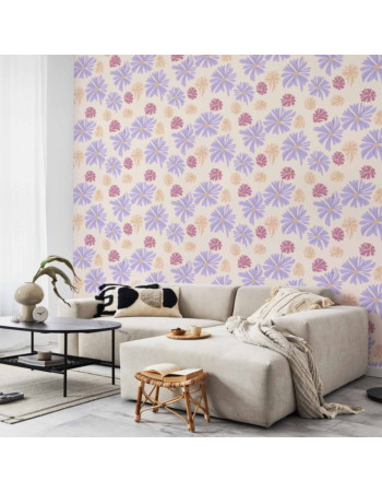 Ταπετσαρια - Floating Flowers - Tiny - Wind-borne Flowers In Three Colors - On A Light Background