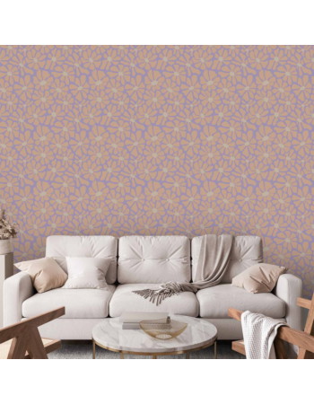 Ταπετσαρια - Cute Light-beige Little Flowers - Small Flowers With Beige - Undulating Petals On A Blue Background