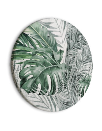 Στρογγυλος Πινακας - Exotic Flora - A Variety Of Tropical Vegetation In Shades Of Celadon And Sage Green/dense Jungle 40x40cm