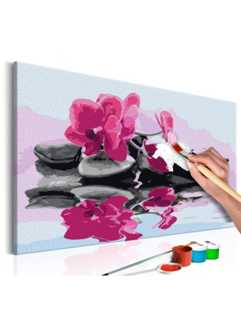 Πινακας Αυτοζωγραφικης - Orchid With Zen Stones reflection In The Water 60x40cm
