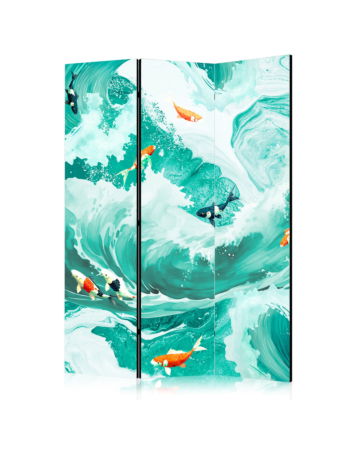 Διαχωριστικο Δωματιου - Koi Fish Among Waves - Japanese Fish Among Waves In Shades Of Turquoise And White Ηχοαπορροφητικο 135x172cm