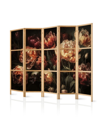 Ιαπωνικο Διαχωριστικο Δωματιου - Magnificent Tulips - Bouquet Of Flowers In Red And White On A Black Background 225x172cm