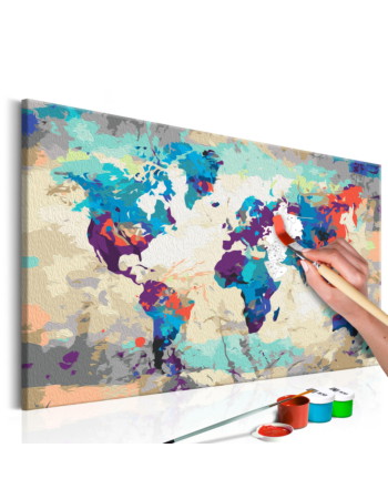 Πινακας Αυτοζωγραφικης - World Map blue & Red 60x40cm