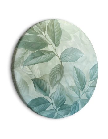 Στρογγυλος Πινακας - Large Leaves In Shades Of Green-mint: Botanical Motif 40x40cm