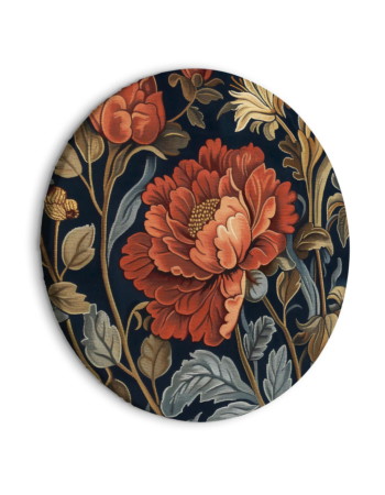 Στρογγυλος Πινακας - Tapestry Large Flowers Retro Floral Motif In Kilim Style 40x40cm