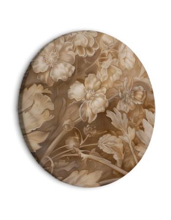 Στρογγυλος Πινακας - Floral Ornaments Carved In Delicate Sepia And Brown Shades 40x40cm