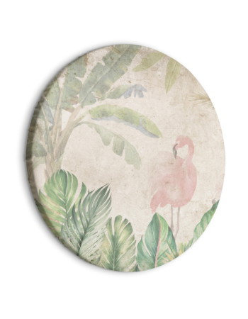 Στρογγυλος Πινακας - Birds Wading Among Exotic Flora - Flamingos Amidst Lush Tropical Vegetation In Soft Pastel Shades Of Green/birds In The Jungle 40x40cm