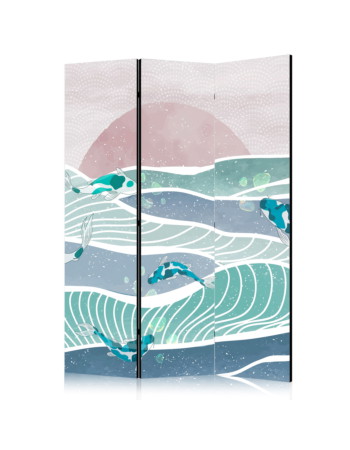 Διαχωριστικο Δωματιου - Picturesque Landscape With Fish - Sunset And Koi Fish In Shades Of Turquoise And Blue Floating Above The Water Ηχοαπορροφητικο 135x172cm