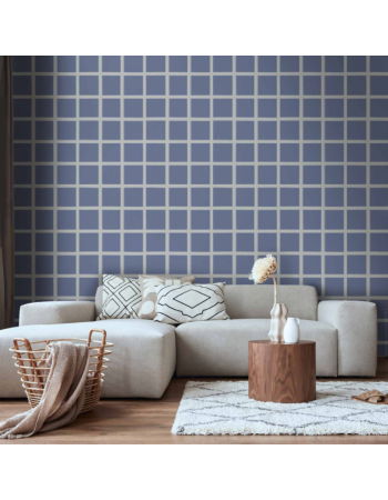 Ταπετσαρια - Lines And Symmetry - Expressive White Grid On A Blue Background