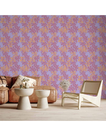 Ταπετσαρια - Exotic - Two-tone Flowers - Flowers In Purple And Orange On A Blue Background