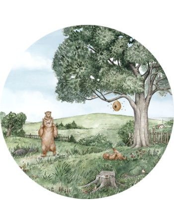 Bears and Bees Ταπετσαρια Τοιχου Πρασινο Στρογγυλη Διαφορα Μεγεθη