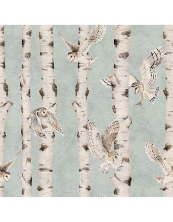 Birch and Owls Ταπετσαρια Τοιχου Γαλαζιο
