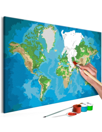 Πινακας Αυτοζωγραφικης - World Map blue & Green 60x40cm