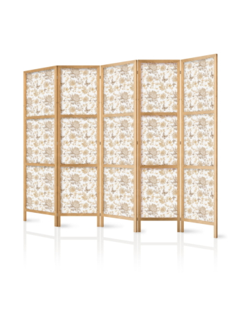 Ιαπωνικο Διαχωριστικο Δωματιου - Beige Shades Of Nature - Flowers And Butterflies On A White Background - Illustration 225x172cm