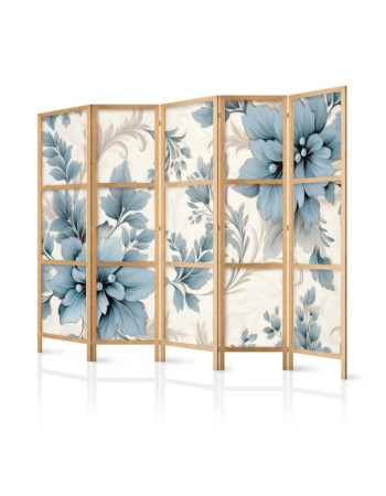Ιαπωνικο Διαχωριστικο Δωματιου - Turquoise Flowers In Retro Ambiance - Floral Ornaments 225x172cm