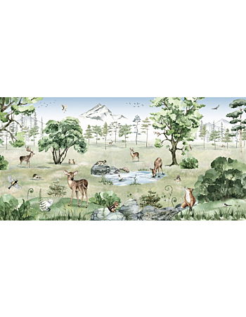 Deer Forest Summer Ταπετσαρια Τοιχου Πρασινο