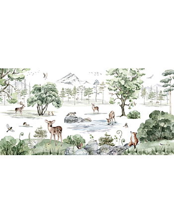 Deer Forest Winter Ταπετσαρια Τοιχου Πρασινο