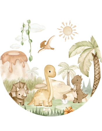 Dino Baby Ταπετσαρια Τοιχου Μπεζ Στρογγυλη Διαφορα Μεγεθη