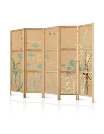 Ιαπωνικο Διαχωριστικο Δωματιου - Tiny Bird - Colorful Grasses In Golden Shades Of Sunset 225x172cm