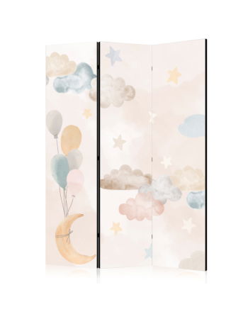Διαχωριστικο Δωματιου - Fairy-tale Moon - Moon With Balloons Among Clouds And Stars In Subdued Colors On A Light Beige Background Ηχοαπορροφητικο 135x172cm