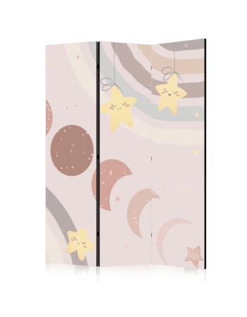 Διαχωριστικο Δωματιου - Joyful Sky - Yellow Cheerful Stars With A Rainbow Against The Phases Of The Moon - In The Sky Colored Light Beige Ηχοαπορροφητικο 135x172cm