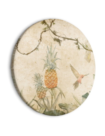 Στρογγυλος Πινακας - Tropics In Muted Colors - Parrots And Pineapples Amidst Lush Exotic Flora In Soft Shades Of Green/parrots In The Jungle 40x40cm