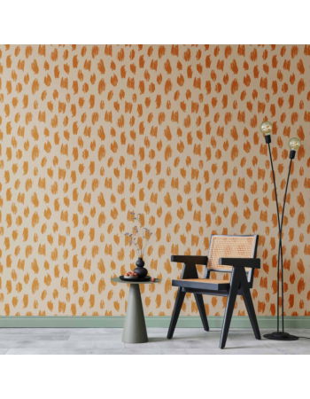 Ταπετσαρια - Drawn Pattern In Dots And Spots - In Shades Of Orange And Ecru