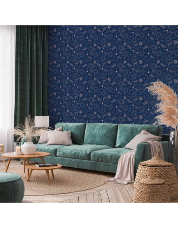 Ταπετσαρια - Cosmic Fantasy - Pattern With Suns - Moons - And Dragonflies On A Dark Background