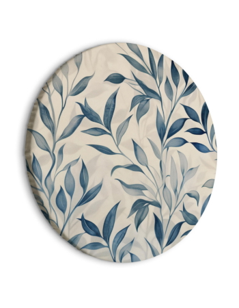 Στρογγυλος Πινακας - Leaves In Blue Colors Delicate Botanical Motif 40x40cm