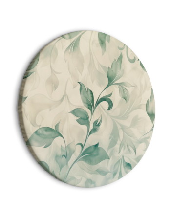 Στρογγυλος Πινακας - Watercolor Botanical Motif: Delicate Green-beige Leaves 40x40cm