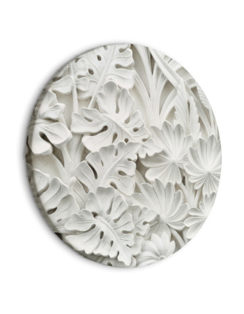 Στρογγυλος Πινακας - Carved Nature - Pattern With White Leaves Made Of Stone 40x40cm