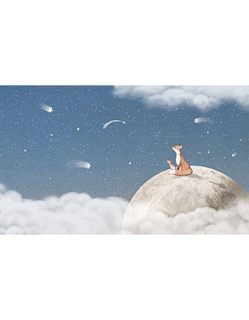 Fox On The Moon Ταπετσαρια Τοιχου Μπλε