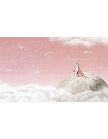 Fox On The Moon Ταπετσαρια Τοιχου Ροζ