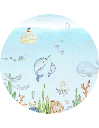 Ocean Joy Ταπετσαρια Τοιχου Γαλαζιο Στρογγυλη Διαφορα Μεγεθη