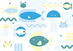 Φωτοταπετσαρια - Animals In The Sea - Geometric Blue Fish In Water For Kids Αδιαβροχη 350x245cm