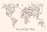 Φωτοταπετσαρια - Map With Icons - Cartoon Representation Of The World In Pastel Colours Αδιαβροχη 350x256cm