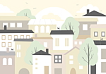 Φωτοταπετσαρια - Yellow Town - City Suburb With Trees And Cats For Children Αδιαβροχη 150x105cm