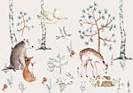 Φωτοταπετσαρια - Forest Land With Animals Painted In Watercolours Αδιαβροχη 200x140cm